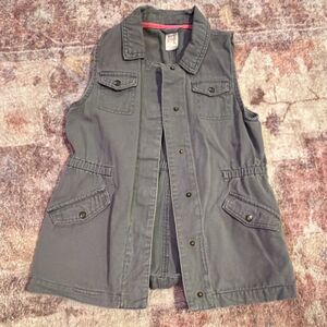 Cat & Jack Girls Gray Sleeveless Utility Vest M (7-8) Button Pockets
